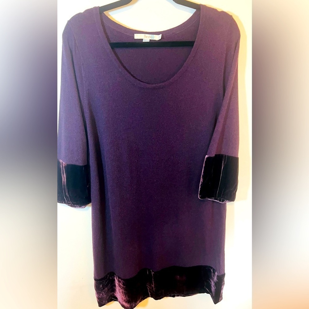 Boden Velvet Trimmed Plum Purple Scoop Neck Dress Size‎ 14 Cashmere Angora Blend